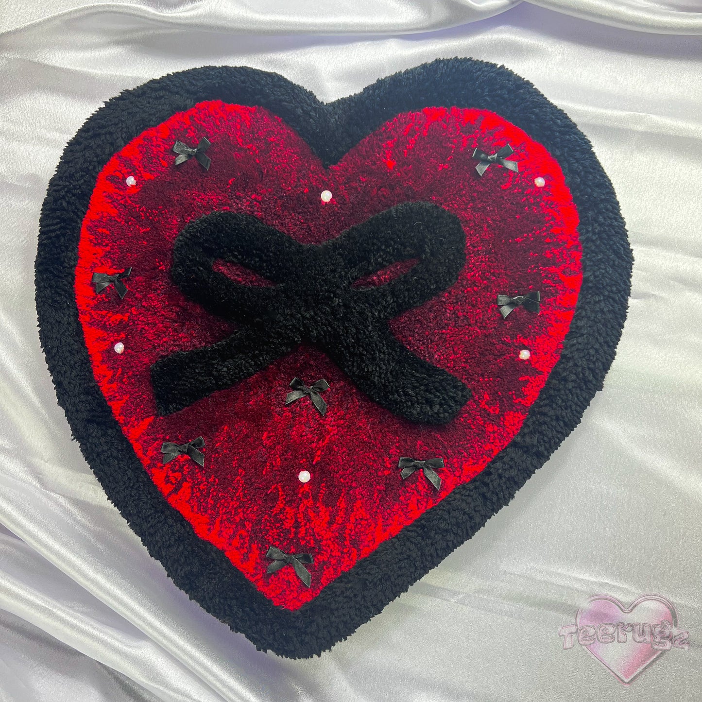 Ribbon Heart Beaded Wall Hanging - Red and Black