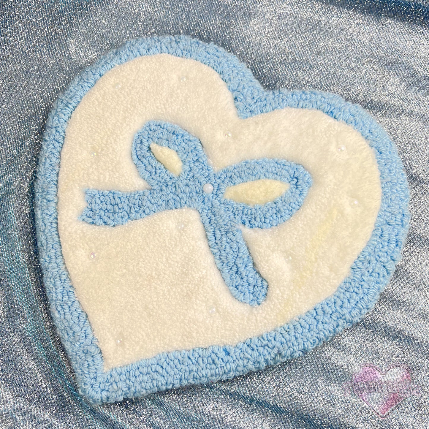 Ribbon Heart Beaded Wall Hanging - Blue