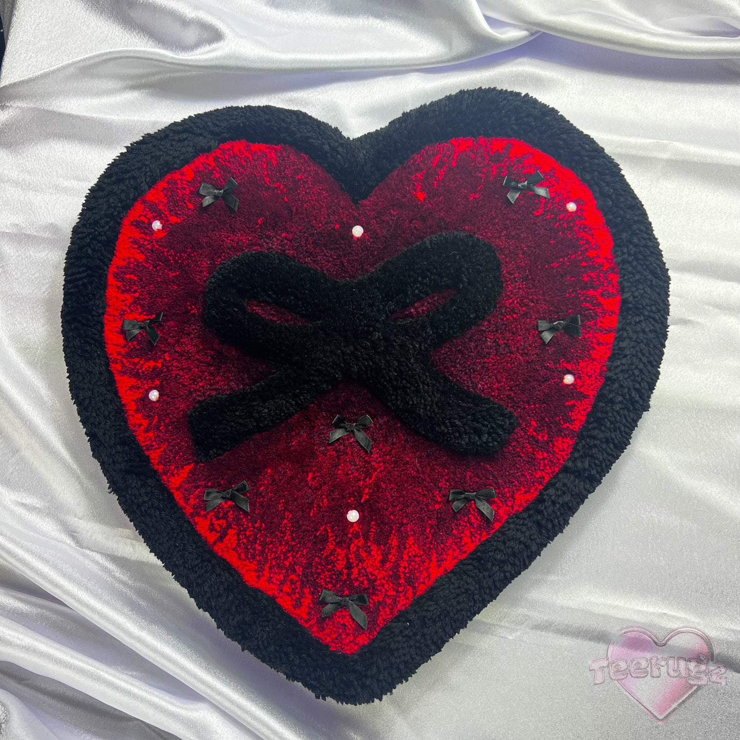 Ribbon Heart Beaded Wall Hanging - Red and Black