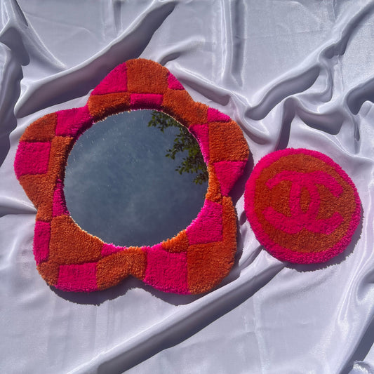 Pink and Orange Mirror/Coaster Set