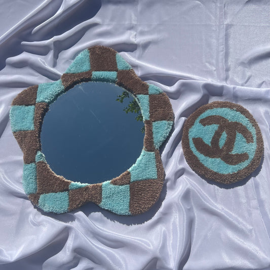 Blue and Brown Mirror/Coaster Set