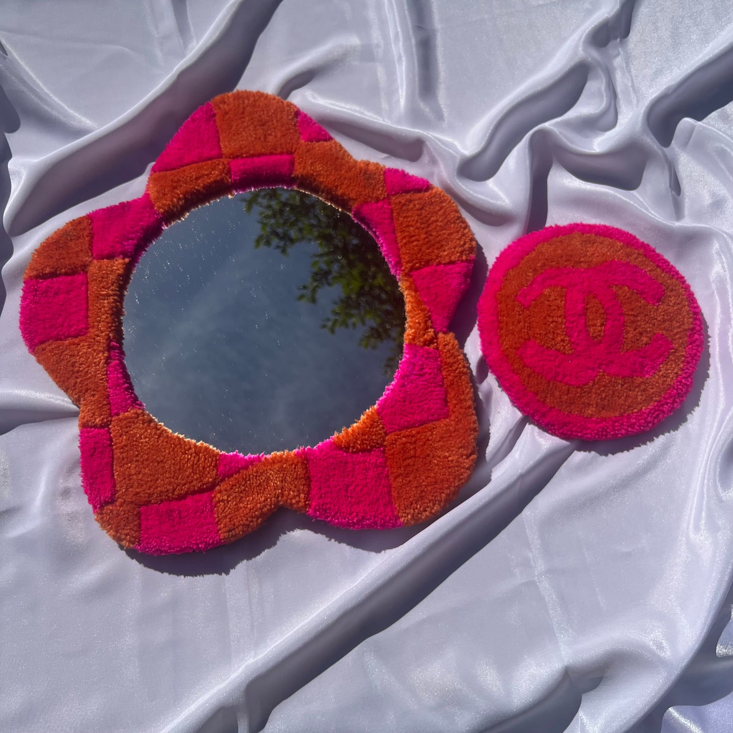 Pink and Orange Mirror/Coaster Set