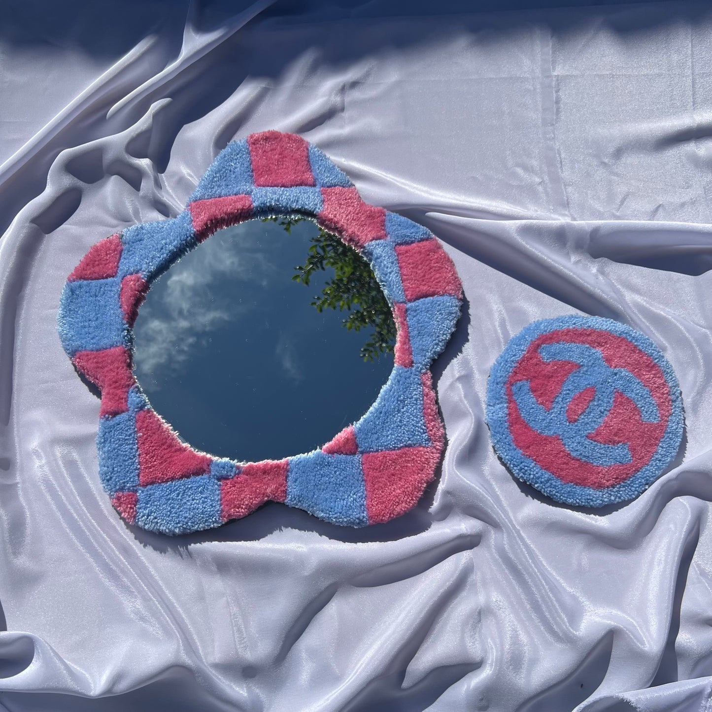 Blue and Pink Mirror/Coaster Set